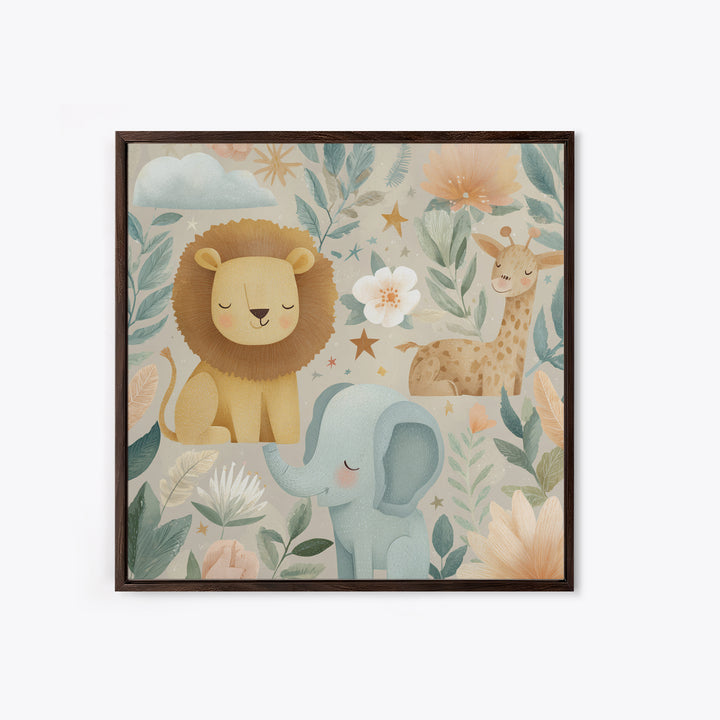 Pastel Jungle Animals Canvas Print, Nursery Art, Kids Room Art, Nursery Decor, Fine Art, Nursery, Textured Painting, NUR-1x1-90