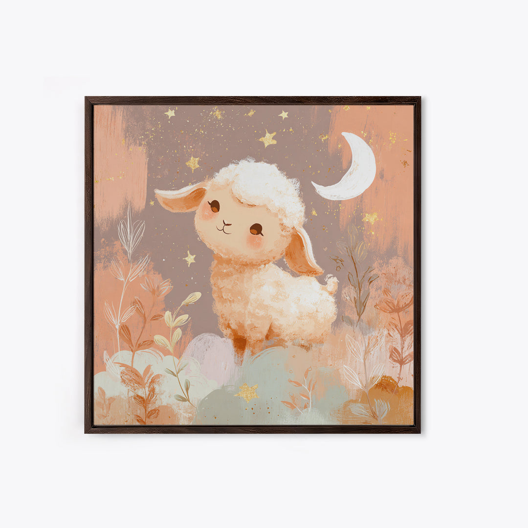 Little Lamb under a Starry Sky Canvas Print, Nursery Art, Boho Decor, Nursery Decor, Fine Art, Nursery, Wall Hangings, NUR-1x1-91