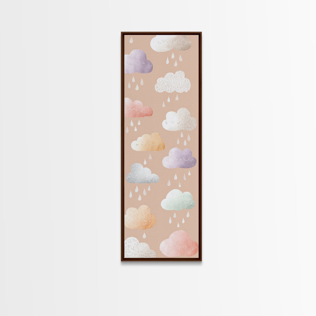 Clouds and Raindrops Canvas Print, Nursery Art, Woodland Nursery, Nursery Decor, Nursery, Gallery Decor, Neutral Decor, NUR-1x3-10