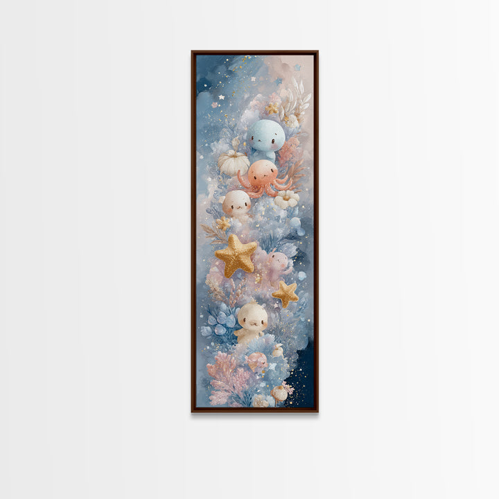 Friendly Ocean Creatures Canvas Print, Nursery Art, Statement Artwork, Nursery Decor, Fine Art, Nursery, Printable Wall Art, NUR-1x3-12