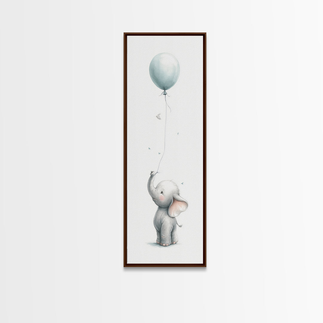 Sleepy Baby Elephant Holding a Tiny Balloon Canvas Print, Nursery Art, Fine Art Print, Nursery Decor, Fine Art, Nursery, NUR-1x3-13