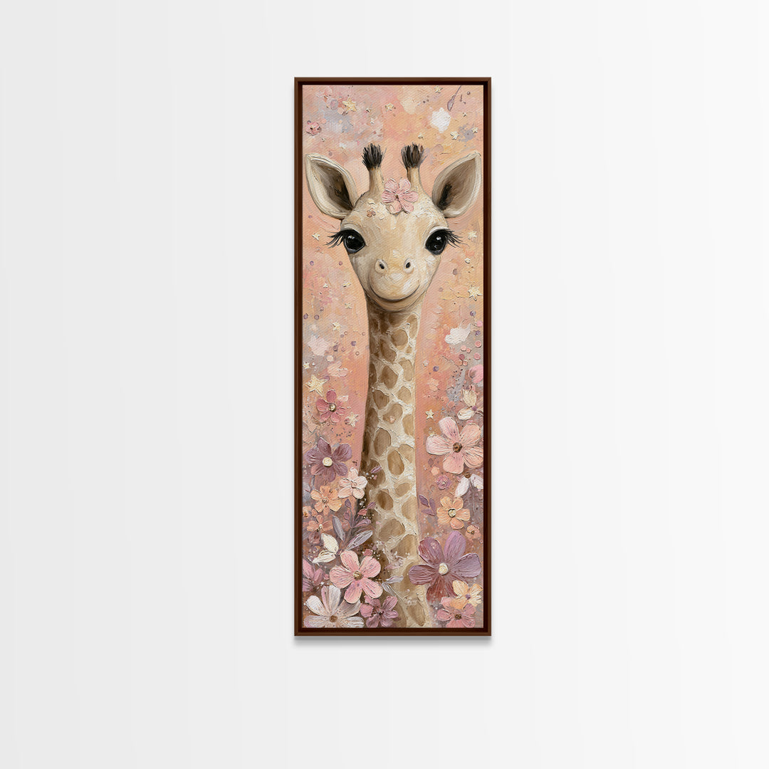 Gentle Giraffe with Pastel Flowers Canvas Print, Nursery Art, Kids Room Wall Art, Nursery Decor, Nursery, Luxury Decor, NUR-1x3-14