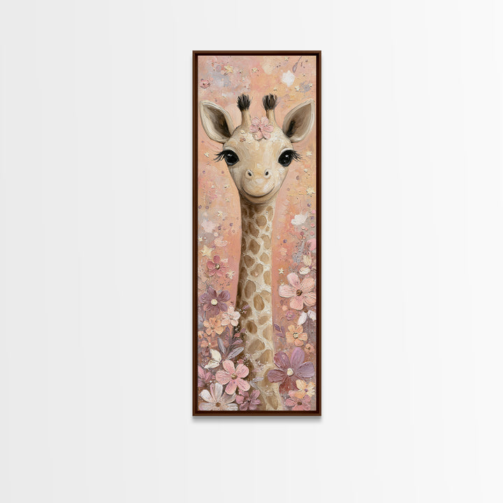Gentle Giraffe with Pastel Flowers Canvas Print, Nursery Art, Kids Room Wall Art, Nursery Decor, Nursery, Luxury Decor, NUR-1x3-14