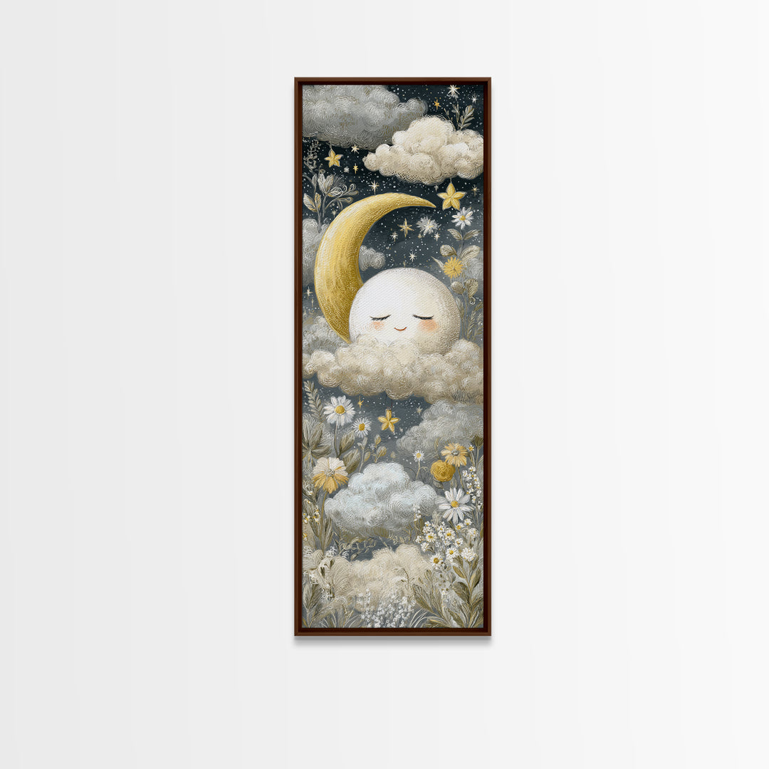 Moon and Stars Framed Canvas Print, Nursery Art, Nursery Decor, Abstract Art, Nursery 315, Playroom Decor, Wall Art Set of, NUR-1x3-15