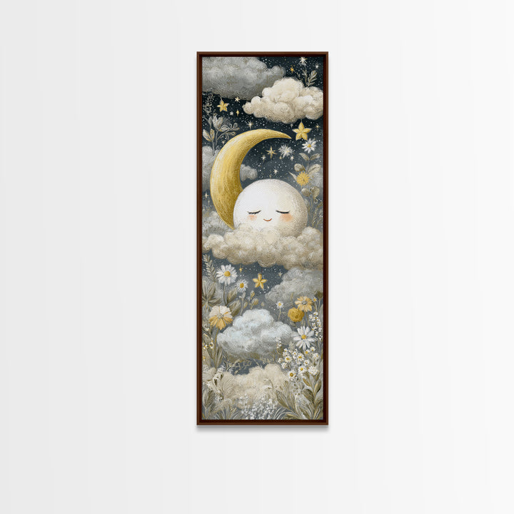 Moon and Stars Framed Canvas Print, Nursery Art, Nursery Decor, Abstract Art, Nursery 315, Playroom Decor, Wall Art Set of, NUR-1x3-15