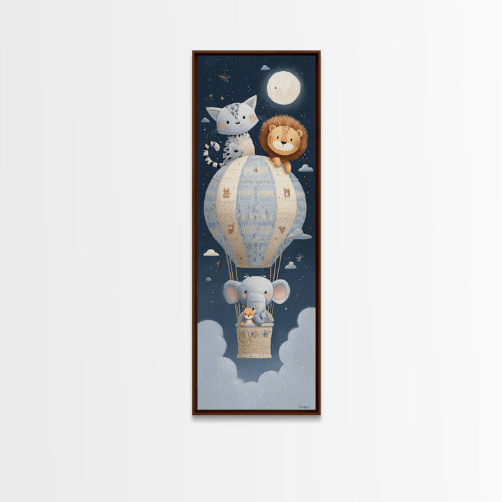 Floating Hot Air Balloon Framed Canvas Print, Nursery Art, Luxury Decor, Nursery Decor, Fine Art, Nursery, Nursery Wall Art, NUR-1x3-24