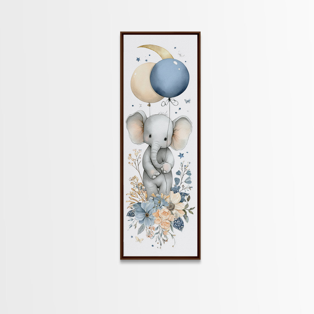 Sleepy Baby Elephant Holding a Tiny Balloon Canvas Print, Nursery Art, Fine Art Print, Nursery Decor, Fine Art, Nursery, NUR-1x3-37