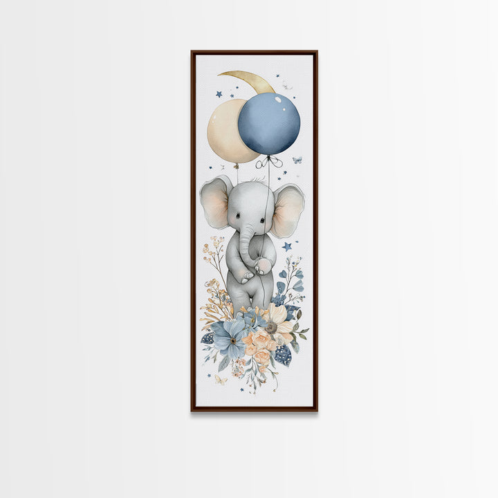 Sleepy Baby Elephant Holding a Tiny Balloon Canvas Print, Nursery Art, Fine Art Print, Nursery Decor, Fine Art, Nursery, NUR-1x3-37