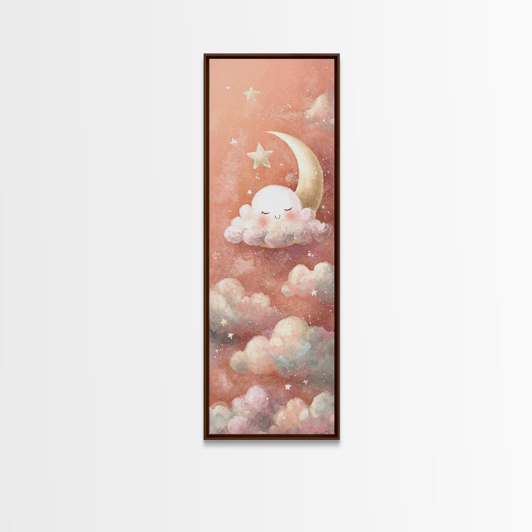 Moon and Stars Canvas Print, Nursery Art, Nursery Wall Art, Nursery Decor, Nursery, Woodland Nursery, Watercolor Print, NUR-1x3-39