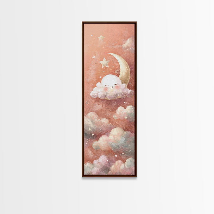 Moon and Stars Canvas Print, Nursery Art, Nursery Wall Art, Nursery Decor, Nursery, Woodland Nursery, Watercolor Print, NUR-1x3-39