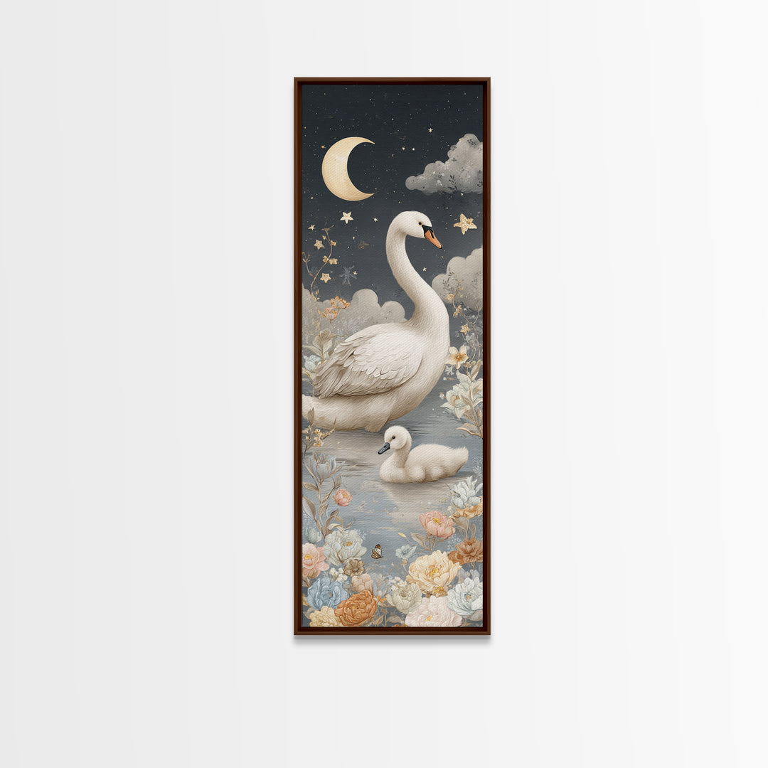 Swan and Cygnet Framed Canvas Print, Nursery Art, Wall Decor, Nursery Decor, Nursery 352, Playroom Decor, Wall Art Set of, NUR-1x3-52