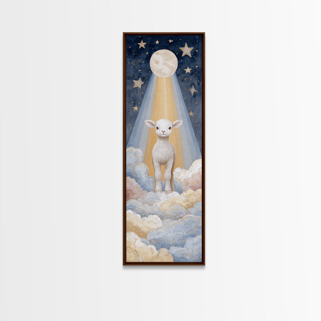 Little Lamb under a Starry Sky Canvas Print, Nursery Art, Nursery Wall Decor, Nursery Decor, Oil Painting, Nursery, NUR-1x3-55
