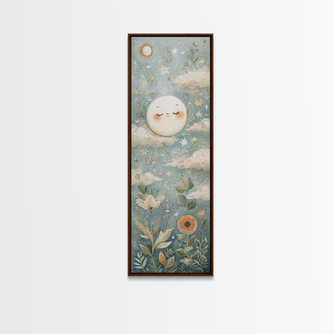 Moon and Stars Canvas Print, Nursery Art, Kids Wall Art, Nursery Decor, Oil Painting, Nursery, Home Decor, Gallery Decor, NUR-1x3-63