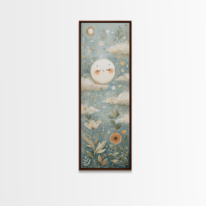 Moon and Stars Canvas Print, Nursery Art, Kids Wall Art, Nursery Decor, Oil Painting, Nursery, Home Decor, Gallery Decor, NUR-1x3-63
