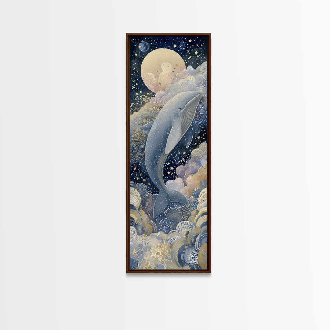 Whale and Tiny Stars Canvas Print, Nursery Art, Nursery Wall Decor, Nursery Decor, Fine Art, Nursery, Playroom Wall Art, NUR-1x3-68