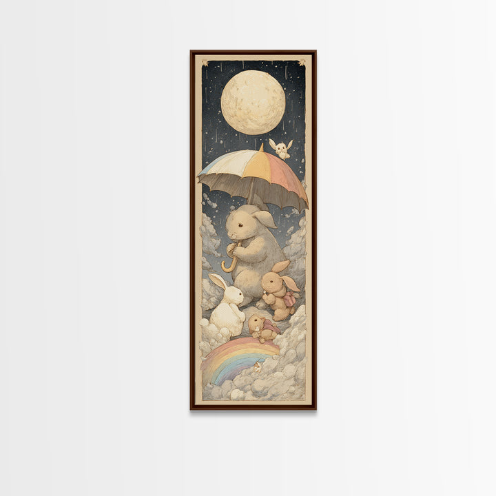Bear and Rabbit Sharing Umbrella Canvas Print, Nursery Art, Luxury Decor, Nursery Decor, Fine Art, Nursery, Nursery Wall Art, NUR-1x3-77