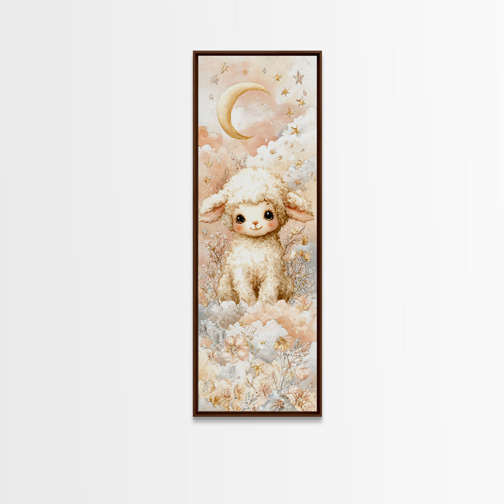 Little Lamb under a Starry Sky Framed Canvas Print, Nursery Art, Butterfly Wall Art, Nursery Decor, Fine Art, Nursery, NUR-1x3-79