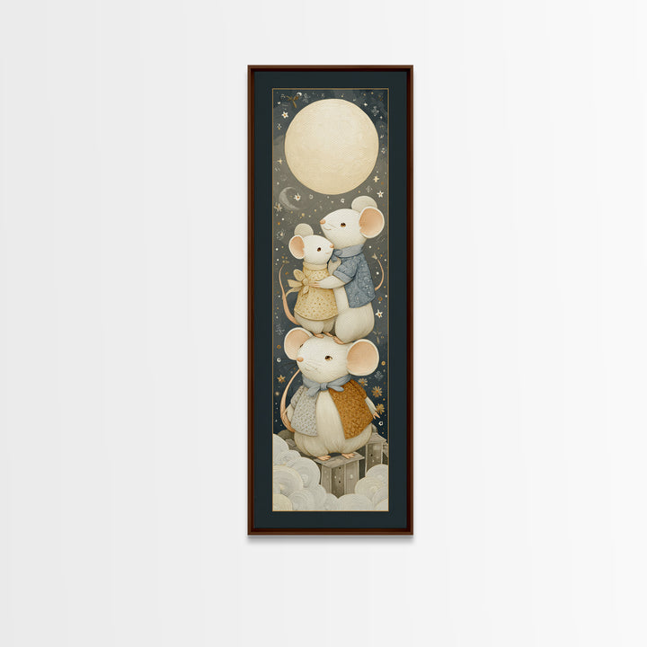 Ballet Mouse in Storybook Style Framed Canvas Print, Nursery Art, Playroom Decor, Nursery Decor, Nursery, Kids Room Wall Art, NUR-1x3-80