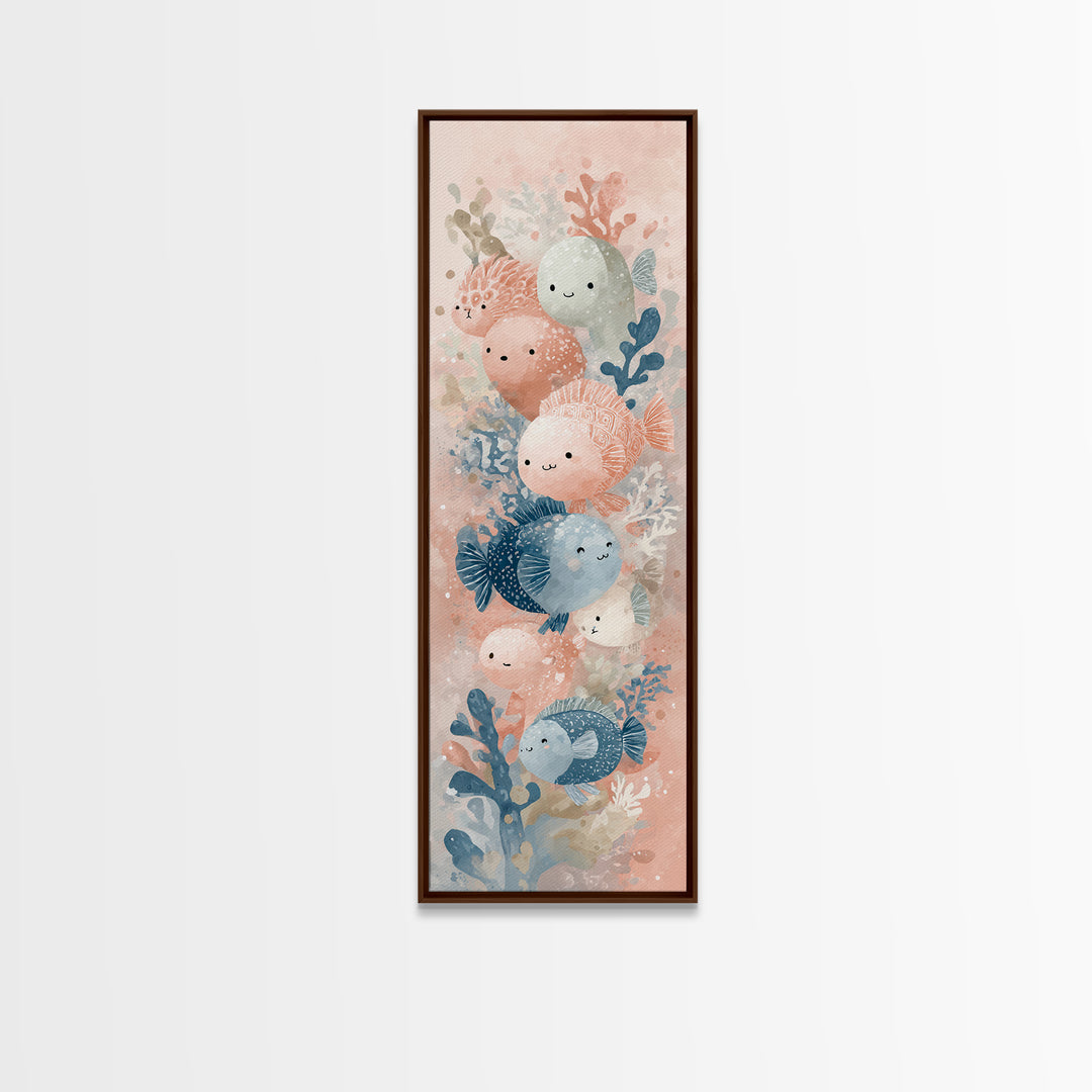 Friendly Ocean Creatures Framed Canvas Print, Nursery Art, Nursery, Nursery Decor, Oil Painting, Nursery, Playroom Wall Decor, NUR-1x3-84