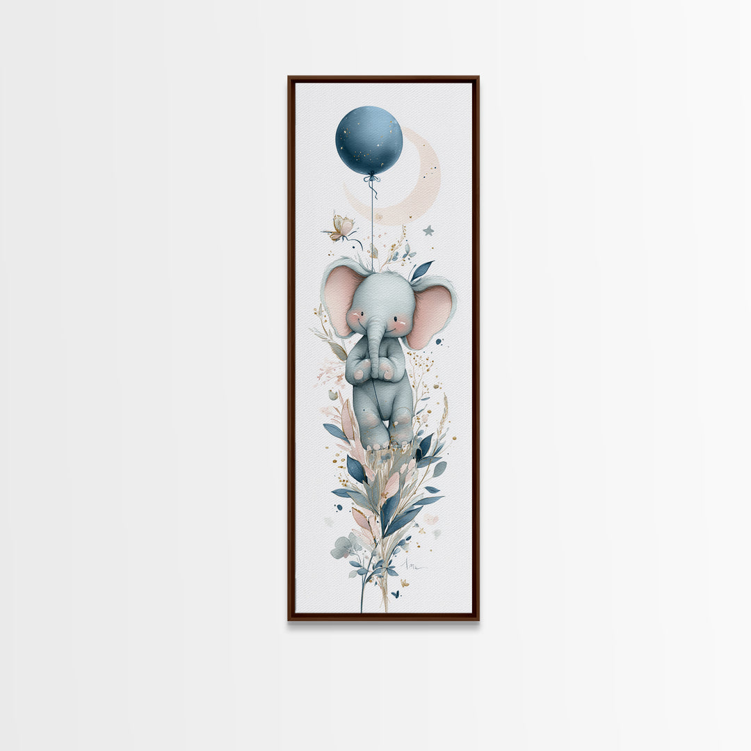 Sleepy Baby Elephant Holding a Tiny Balloon Canvas Print, Nursery Art, Art Print, Nursery Decor, Nursery 385, Wall Art Set of, NUR-1x3-85