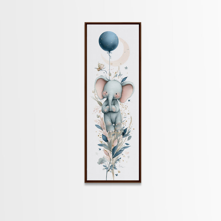 Sleepy Baby Elephant Holding a Tiny Balloon Canvas Print, Nursery Art, Art Print, Nursery Decor, Nursery 385, Wall Art Set of, NUR-1x3-85