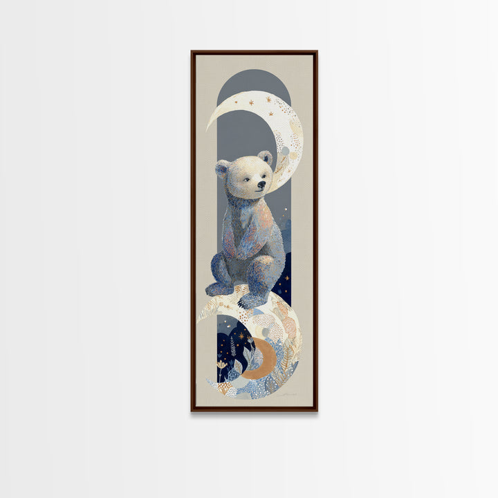 Baby Bear Floating on a Crescent Moon Canvas Print, Nursery Art, Luxury Decor, Nursery Decor, Oil Painting, Nursery, NUR-1x3-90