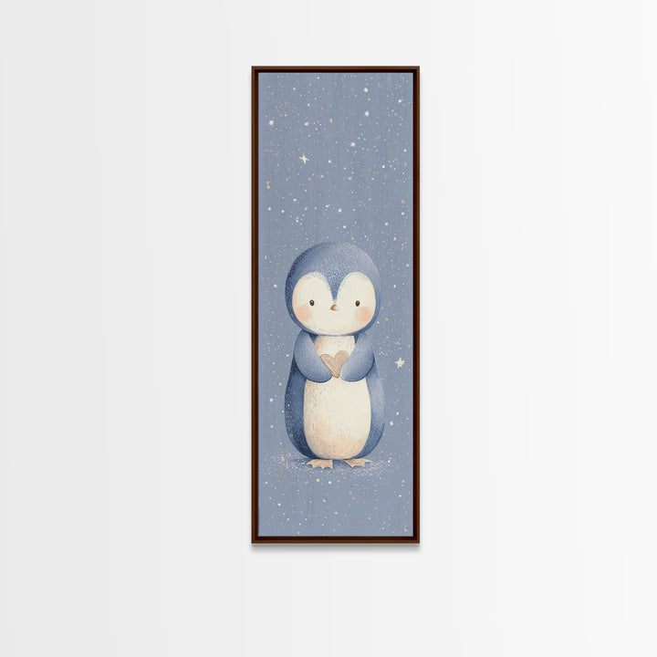 Penguin Holding a Little Heart Shape Canvas Print, Nursery Art, Modern Decor, Nursery Decor, Abstract Art, Nursery, Art Print, NUR-1x3-94