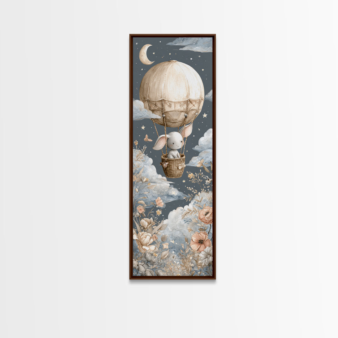 Floating Hot Air Balloon Framed Canvas Print, Nursery Art, Digital Download Art, Nursery Decor, Abstract Art, Nursery, NUR-1x3-96