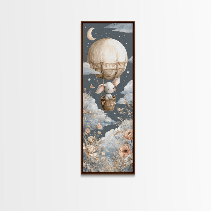 Floating Hot Air Balloon Framed Canvas Print, Nursery Art, Digital Download Art, Nursery Decor, Abstract Art, Nursery, NUR-1x3-96
