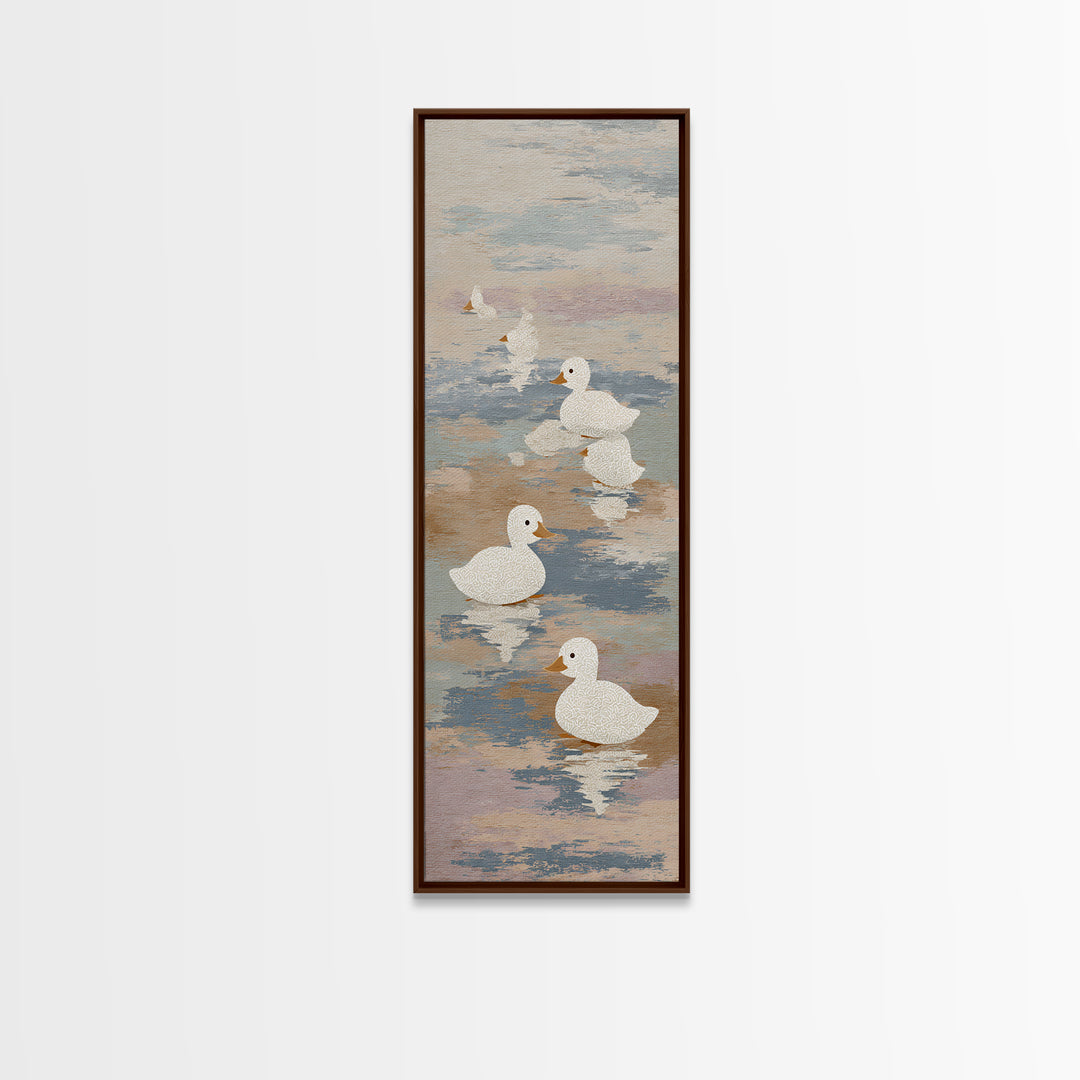 Ducklings Following a Mother Duck Canvas Print, Nursery Art, Fine Art Print, Nursery Decor, Fine Art, Nursery, Digital Art, NUR-1x3-98
