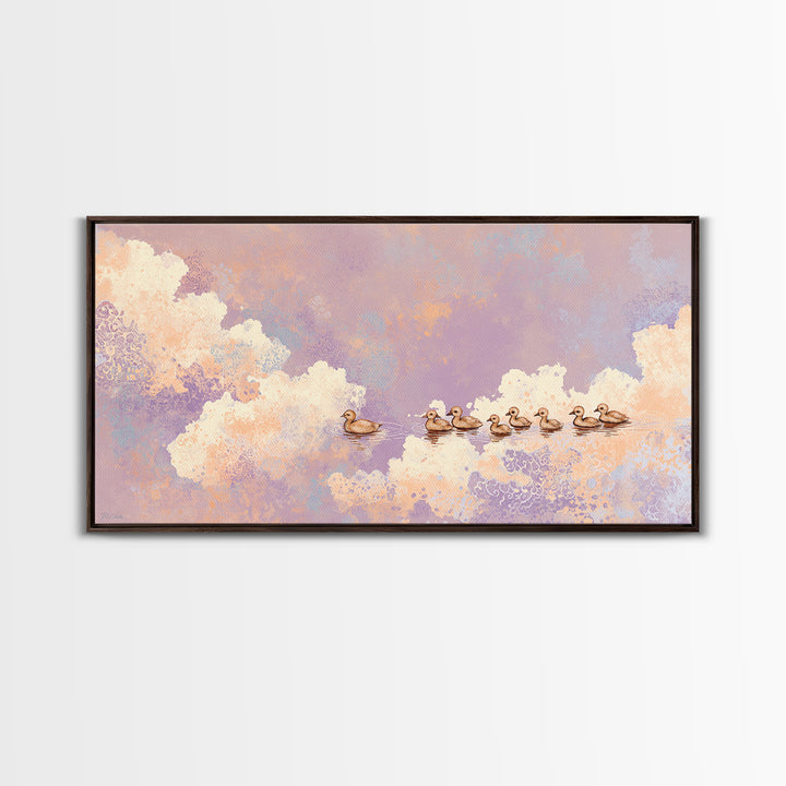 Ducklings Following a Mother Duck Framed Canvas Print, Nursery Art, Luxury Decor, Nursery Decor, Nursery, Nursery Wall Art, NUR-2x1-10