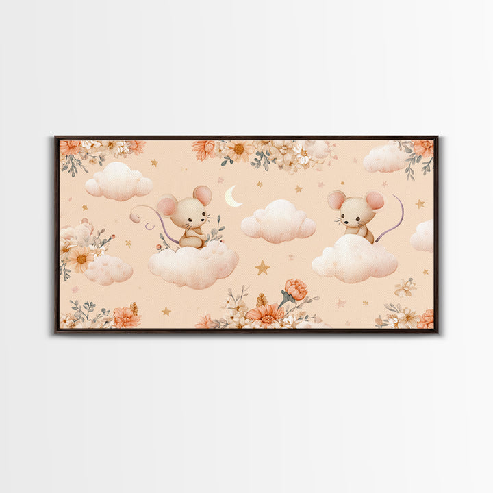 Ballet Mouse in Storybook Style Framed Canvas Print, Nursery Art, Modern Decor, Nursery Decor, Fine Art, Nursery, Art Print, NUR-2x1-16