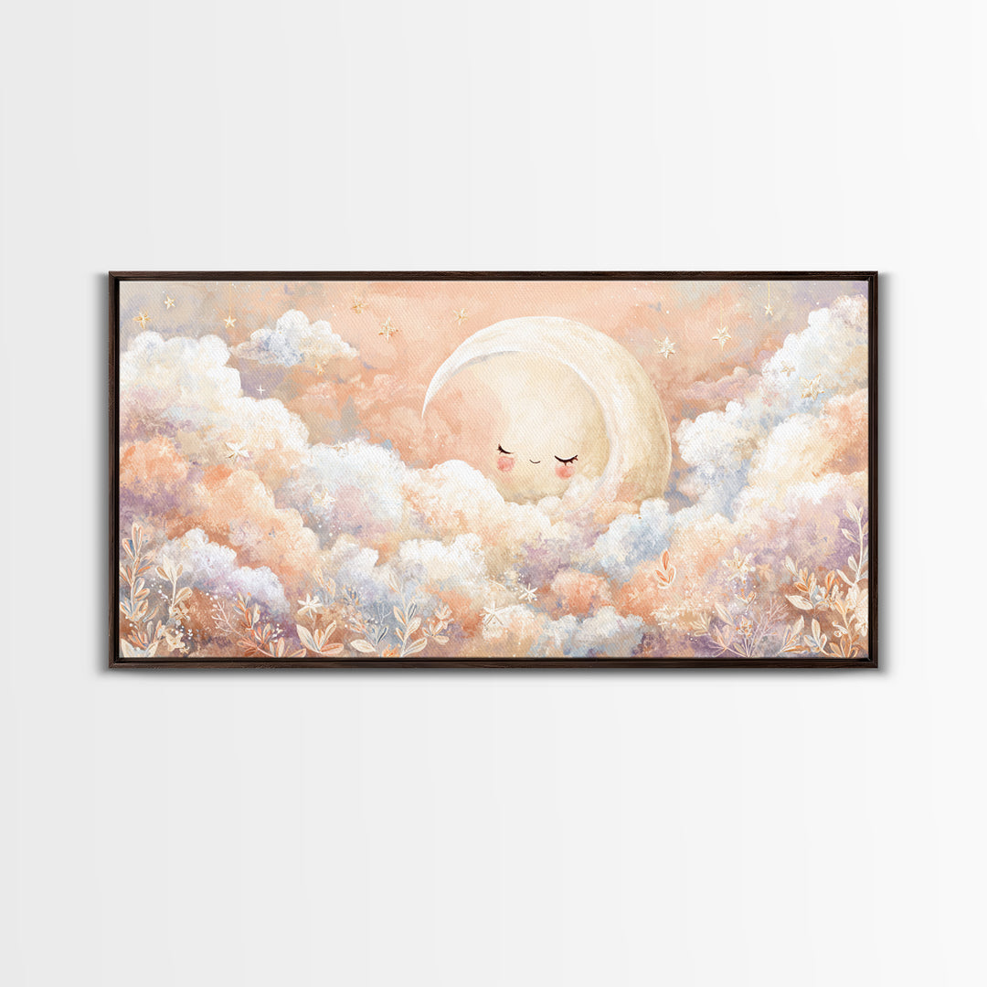 Moon and Stars Framed Canvas Print, Nursery Art, Nursery Decor, Watercolor Art, Nursery, Kids Wall Art, Woodland Nursery, NUR-2x1-23
