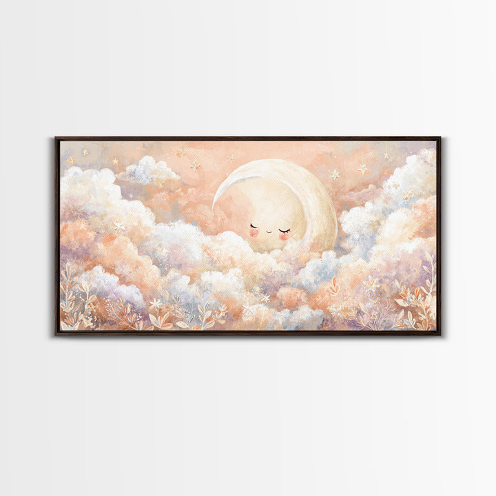 Moon and Stars Framed Canvas Print, Nursery Art, Nursery Decor, Watercolor Art, Nursery, Kids Wall Art, Woodland Nursery, NUR-2x1-23