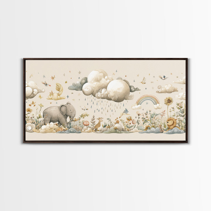 Clouds and Raindrops Framed Canvas Print, Nursery Art, Fine Art Print, Nursery Decor, Fine Art, Nursery, Digital Art, NUR-2x1-42