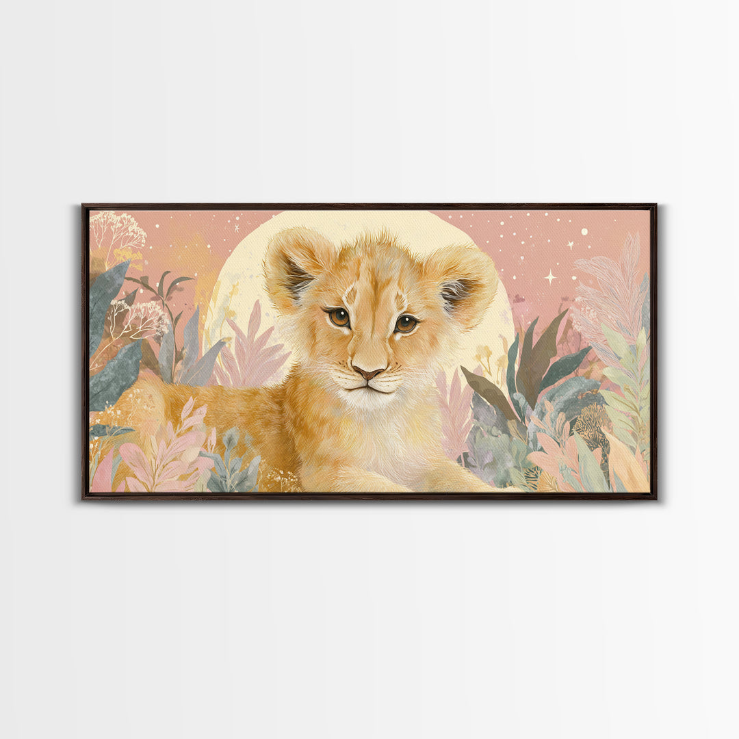 Lion Cub with Soft Golden Mane Canvas Print, Nursery Art, Printable Art, Nursery Decor, Oil Painting, Nursery, Watercolor Print, NUR-2x1-53