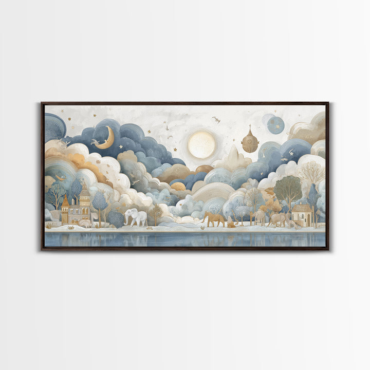 Animal Alphabet Scene Without Readable Letters Framed Canvas Print, Nursery Art, Playroom Decor, Nursery Decor, Nursery, NUR-2x1-55