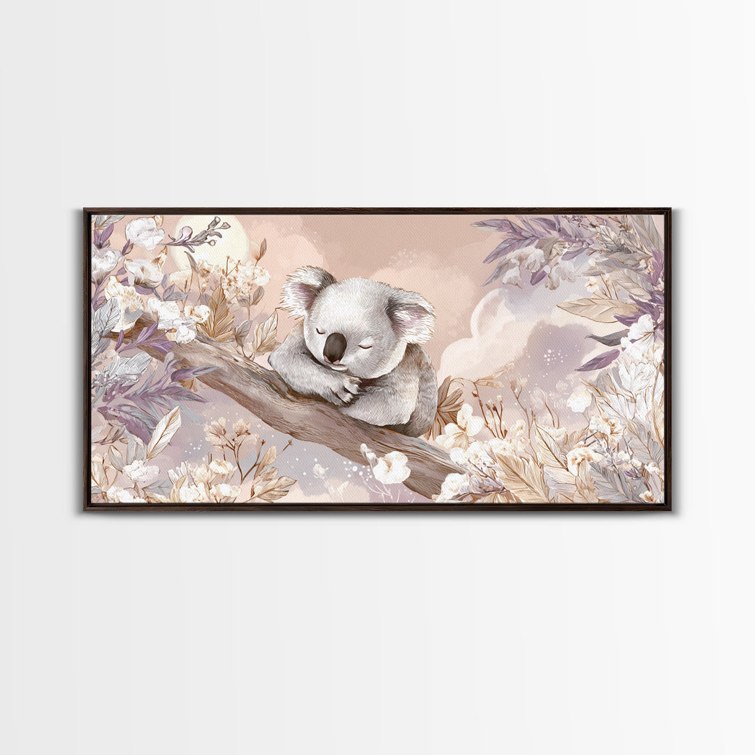 Sleeping Koala on Eucalyptus Branch Canvas Print, Nursery Art, Digital Art, Nursery Decor, Watercolor Art, Nursery, NUR-2x1-57