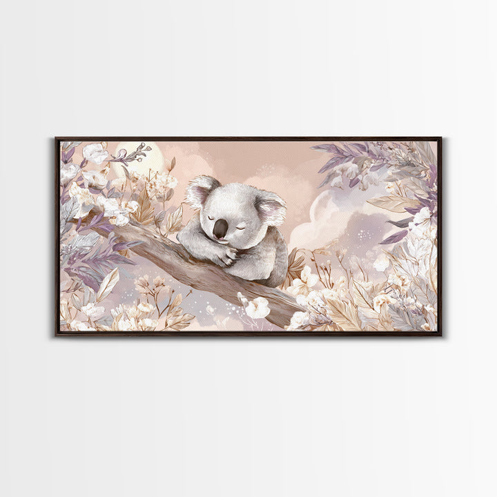 Sleeping Koala on Eucalyptus Branch Canvas Print, Nursery Art, Digital Art, Nursery Decor, Watercolor Art, Nursery, NUR-2x1-57