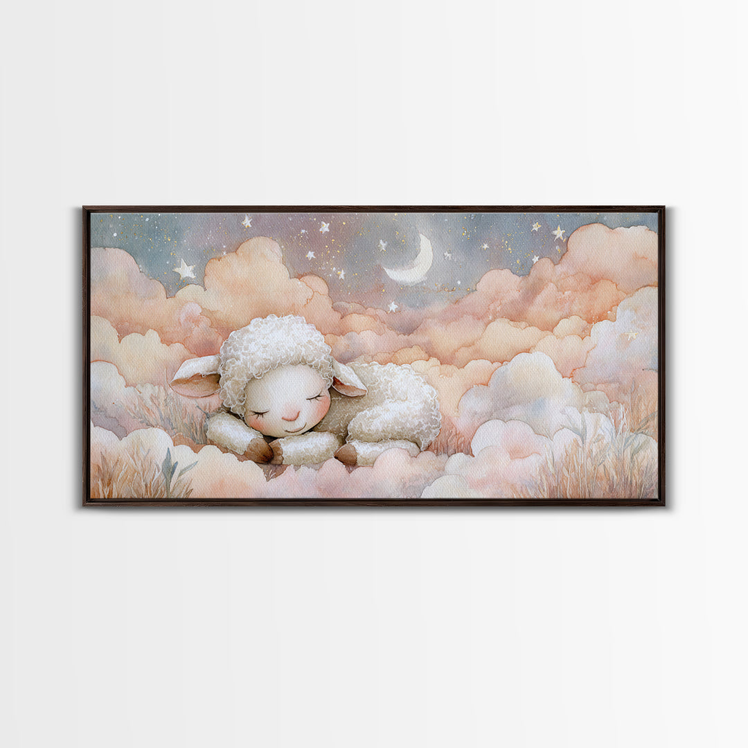 Little Lamb under a Starry Sky Canvas Print, Nursery Art, Girl Nursery Decor, Nursery Decor, Fine Art, Nursery, Kids Room Art, NUR-2x1-63