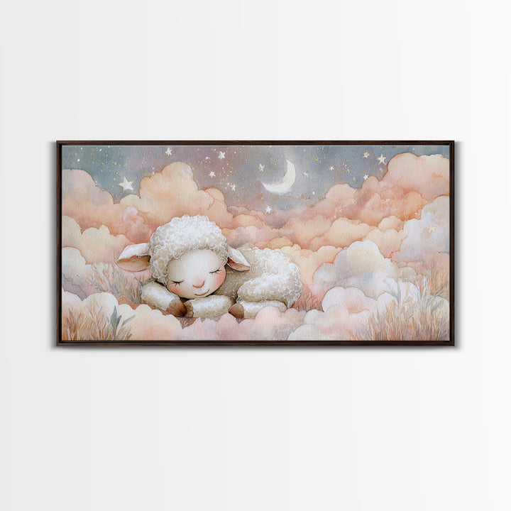 Little Lamb under a Starry Sky Canvas Print, Nursery Art, Girl Nursery Decor, Nursery Decor, Fine Art, Nursery, Kids Room Art, NUR-2x1-63