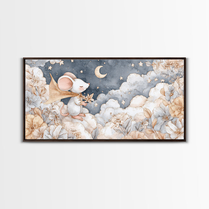 Ballet Mouse in Storybook Style Canvas Print, Nursery Art, Nursery Wall Art, Nursery Decor, Fine Art, Nursery, Woodland Nursery, NUR-2x1-64