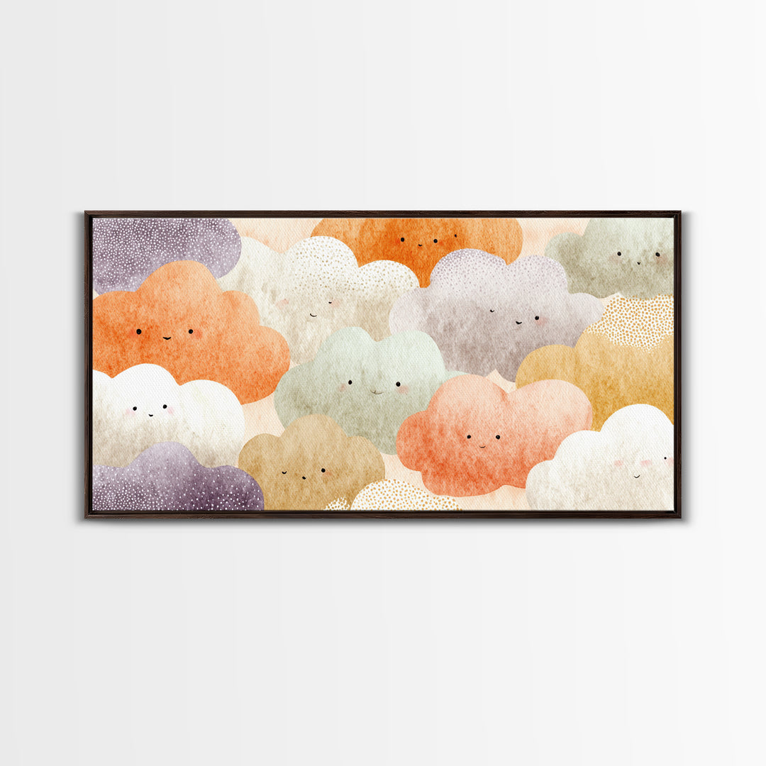 Clouds and Raindrops Canvas Print, Nursery Art, Textured Painting, Nursery Decor, Watercolor Art, Nursery, Wall Art Print, NUR-2x1-66