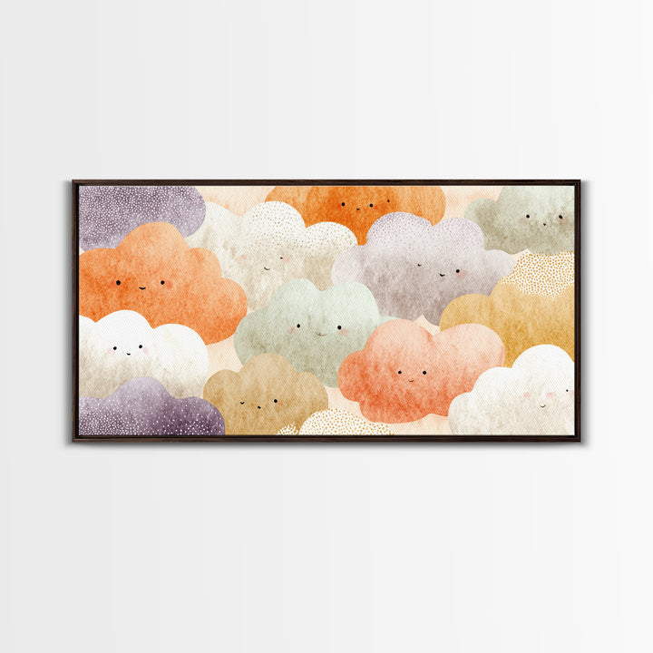 Clouds and Raindrops Canvas Print, Nursery Art, Textured Painting, Nursery Decor, Watercolor Art, Nursery, Wall Art Print, NUR-2x1-66