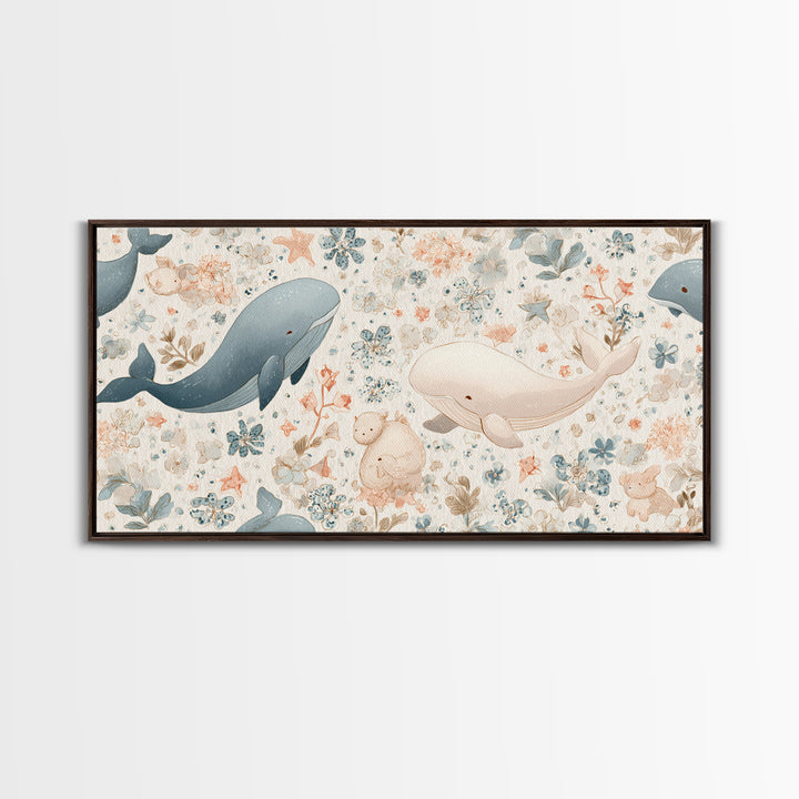 Friendly Ocean Creatures Canvas Print, Nursery Art, Printable Art, Nursery Decor, Fine Art, Nursery, Watercolor Print, NUR-2x1-68