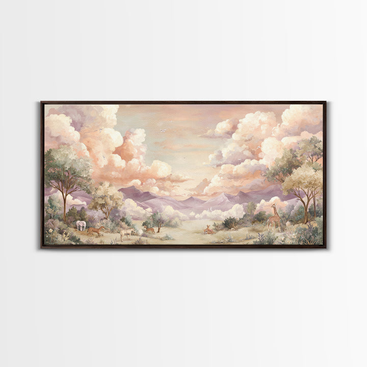 Animal Alphabet Scene Without Readable Letters Framed Canvas Print, Nursery Art, Art Print, Nursery Decor, Fine Art, Nursery, NUR-2x1-7