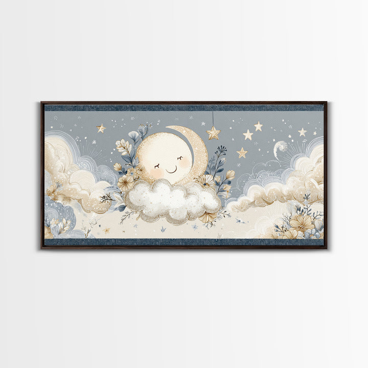 Moon and Stars Canvas Print, Nursery Art, Playroom Wall Art, Nursery Decor, Abstract Art, Nursery, Statement Artwork, NUR-2x1-71