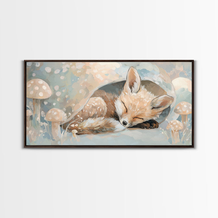 Woodland Fox Tucked Framed Canvas Print, Nursery Art, Nursery, Nursery Decor, Fine Art, Nursery, Playroom Wall Decor, NUR-2x1-72