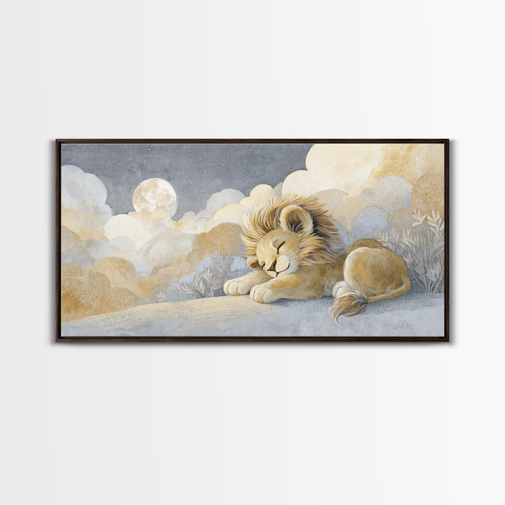 Lion Cub with Soft Golden Mane Canvas Print, Nursery Art, Printable Art, Nursery Decor, Oil Painting, Nursery, Watercolor Print, NUR-2x1-77