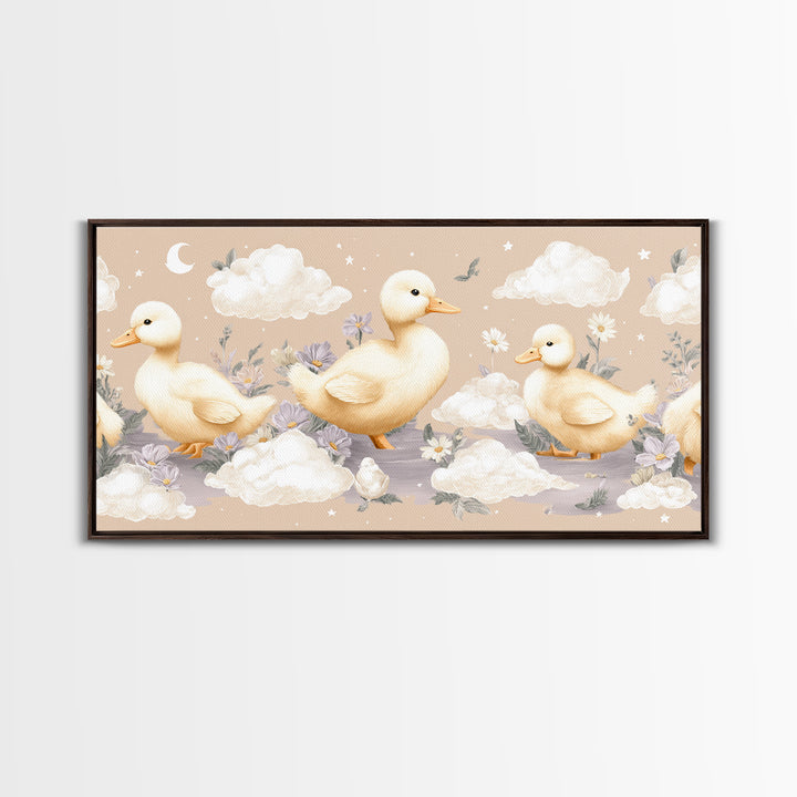 Ducklings Following a Mother Duck Canvas Print, Nursery Art, Wall Art, Nursery Decor, Oil Painting, Nursery, Nursery Prints, NUR-2x1-82
